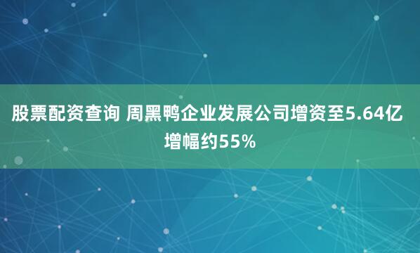 股票配资查询 周黑鸭企业发展公司增资至5.64亿 增幅约55%